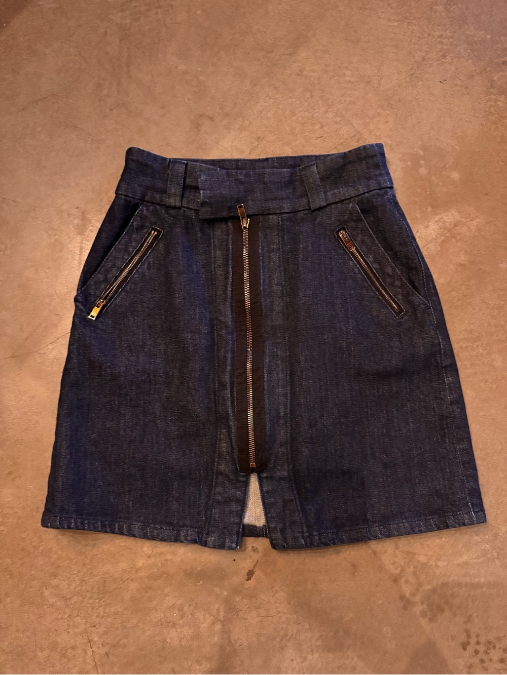 7 For All Mankind Dark Blue Denim Zip-Front Skirt